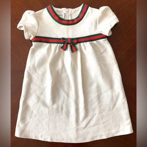 GUCCI Baby Cotton Red & Green Bow Dress